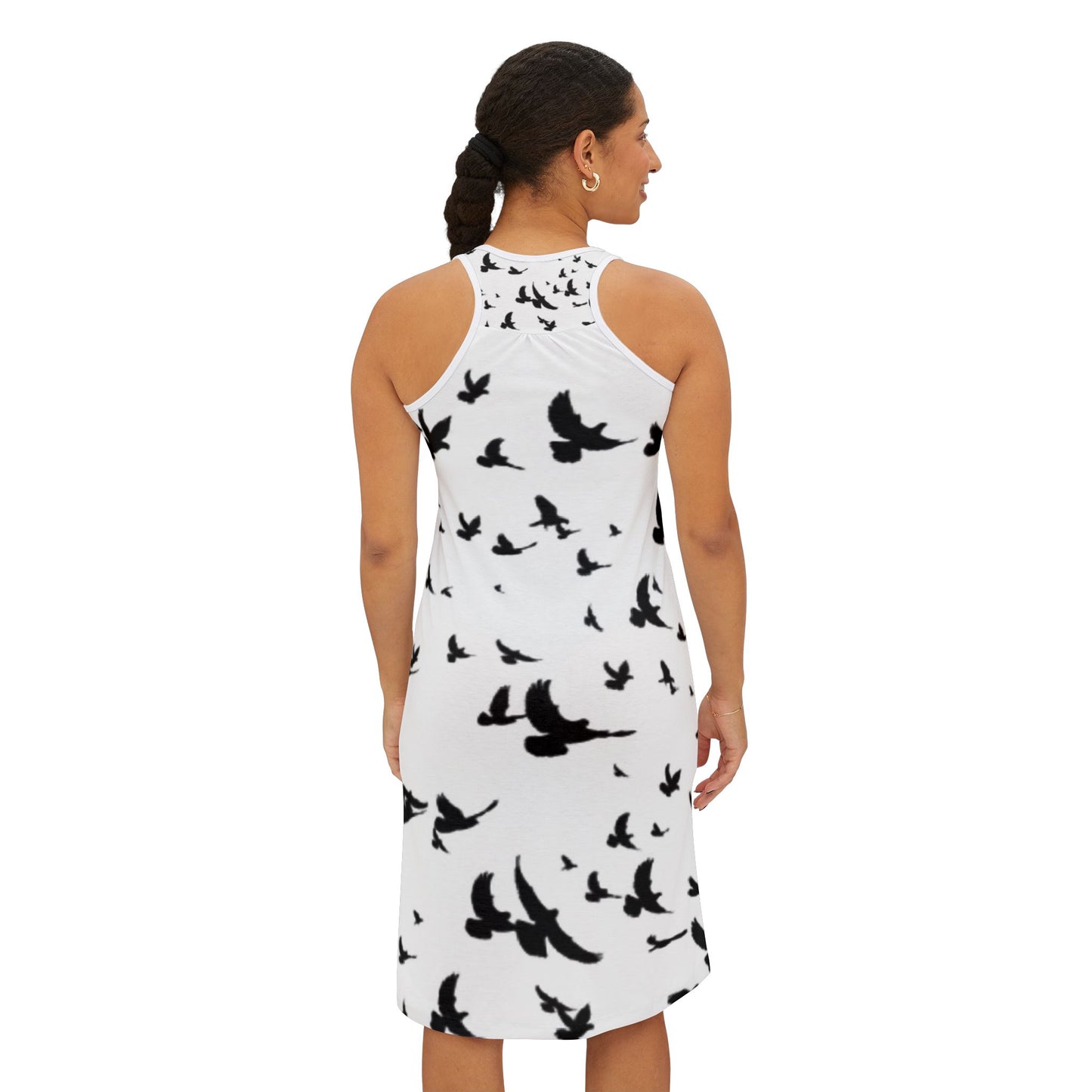 Boho Chic Women's Racerback Dress with Bird Print - Perfect for Summer Outings