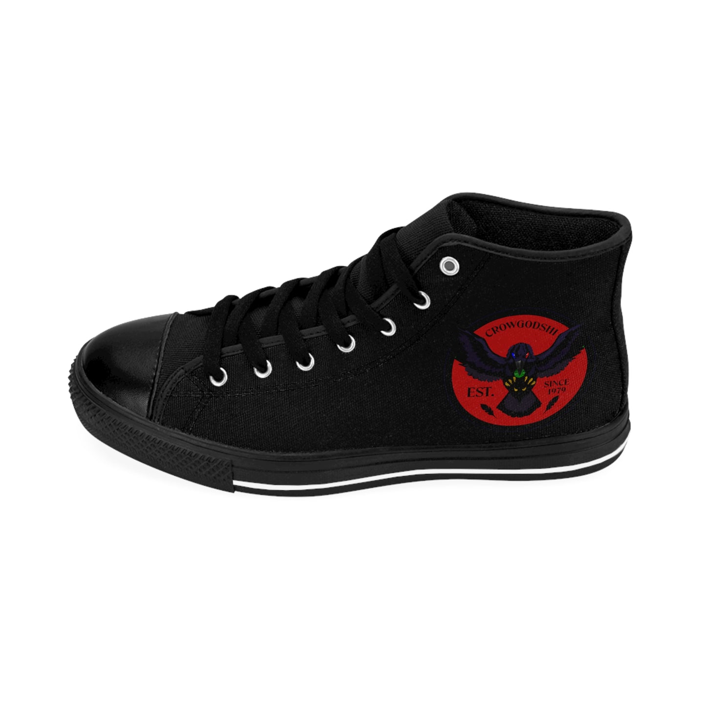 Crowgodshi 2nd Gen. High-Tops, Black on Black w/ BURGUNDY LOGO