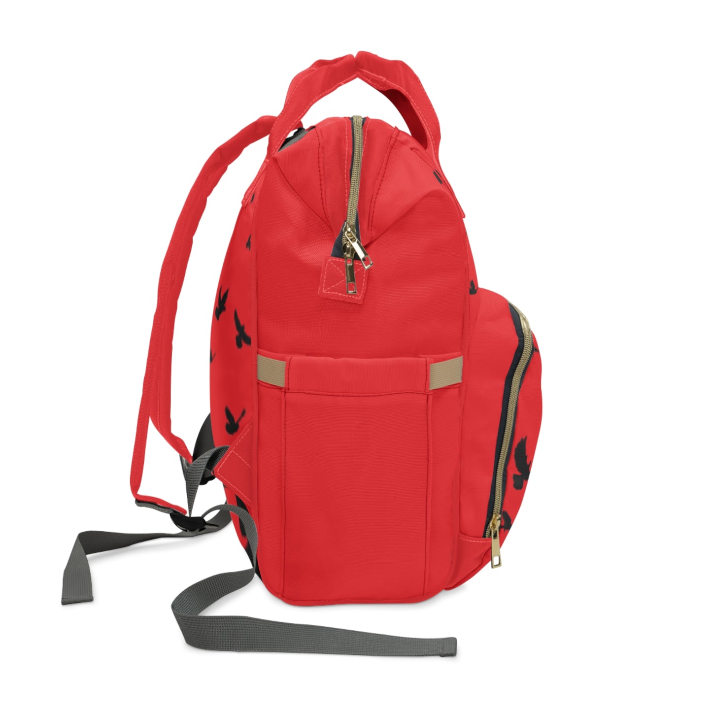 Stylish Red Bird Print Diaper Backpack – Perfect for Moms on the Go!