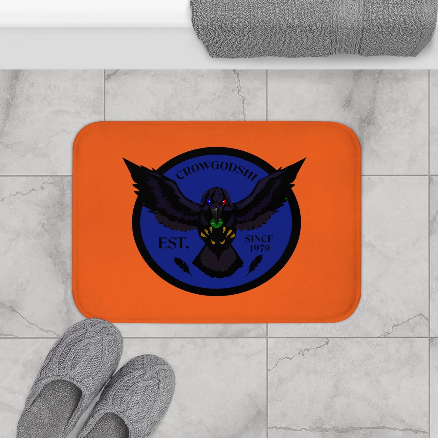 Crowgodshi First Generation Bath Mat, BLUE LOGO