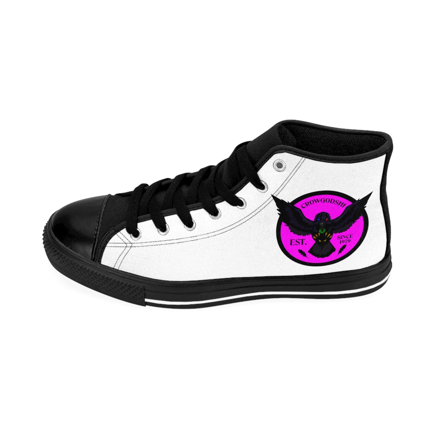 Crowgodshi 2nd Gen. High-Tops, White on White w/ PINK LOGO