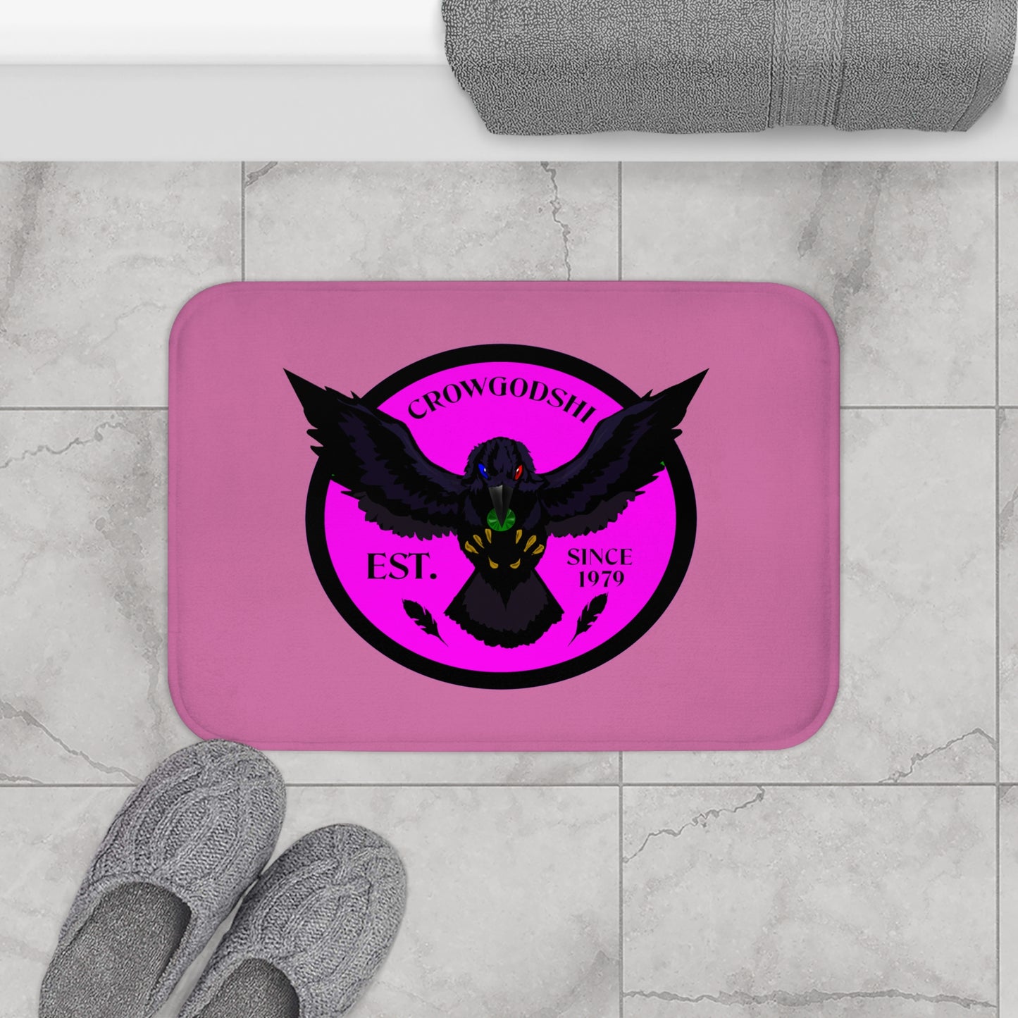 Crowgodshi First Generation Bath Mat, PINK LOGO