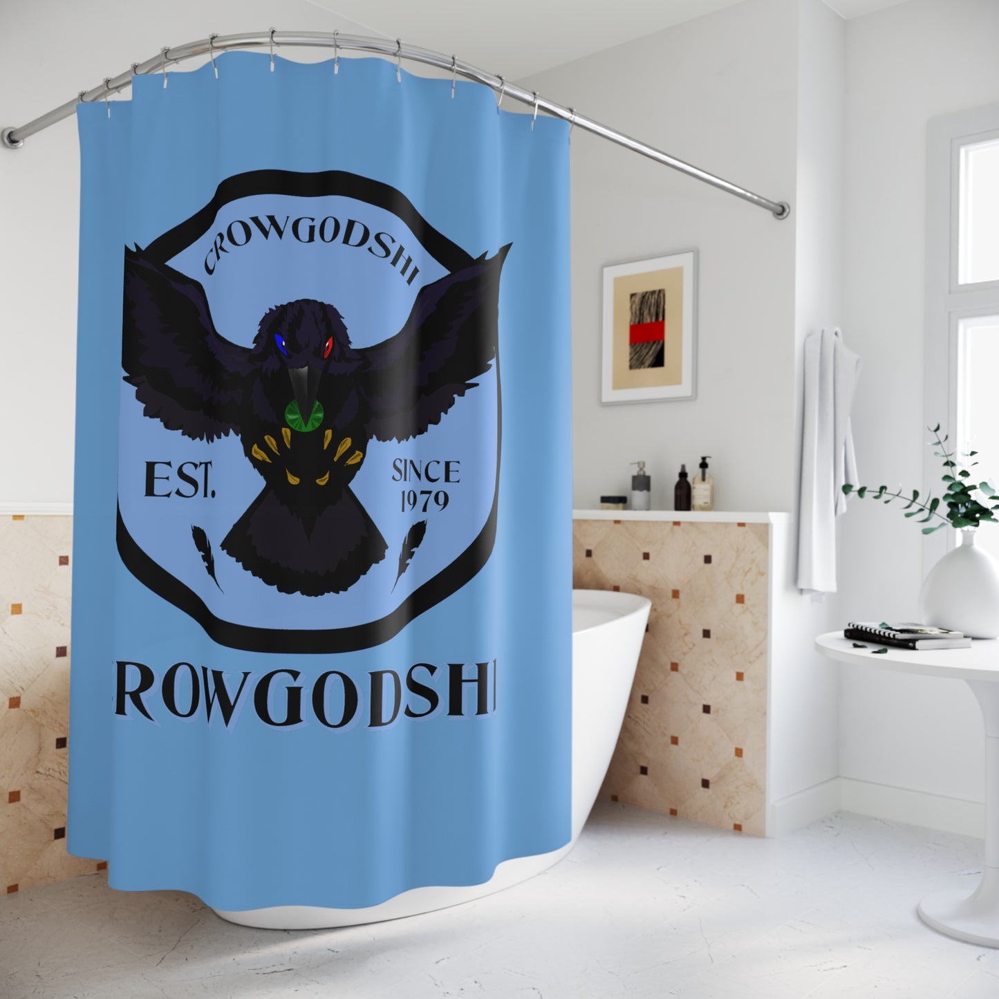 Crowgodshi First Generation Shower Curtain, CAROLINA BLUE LOGO