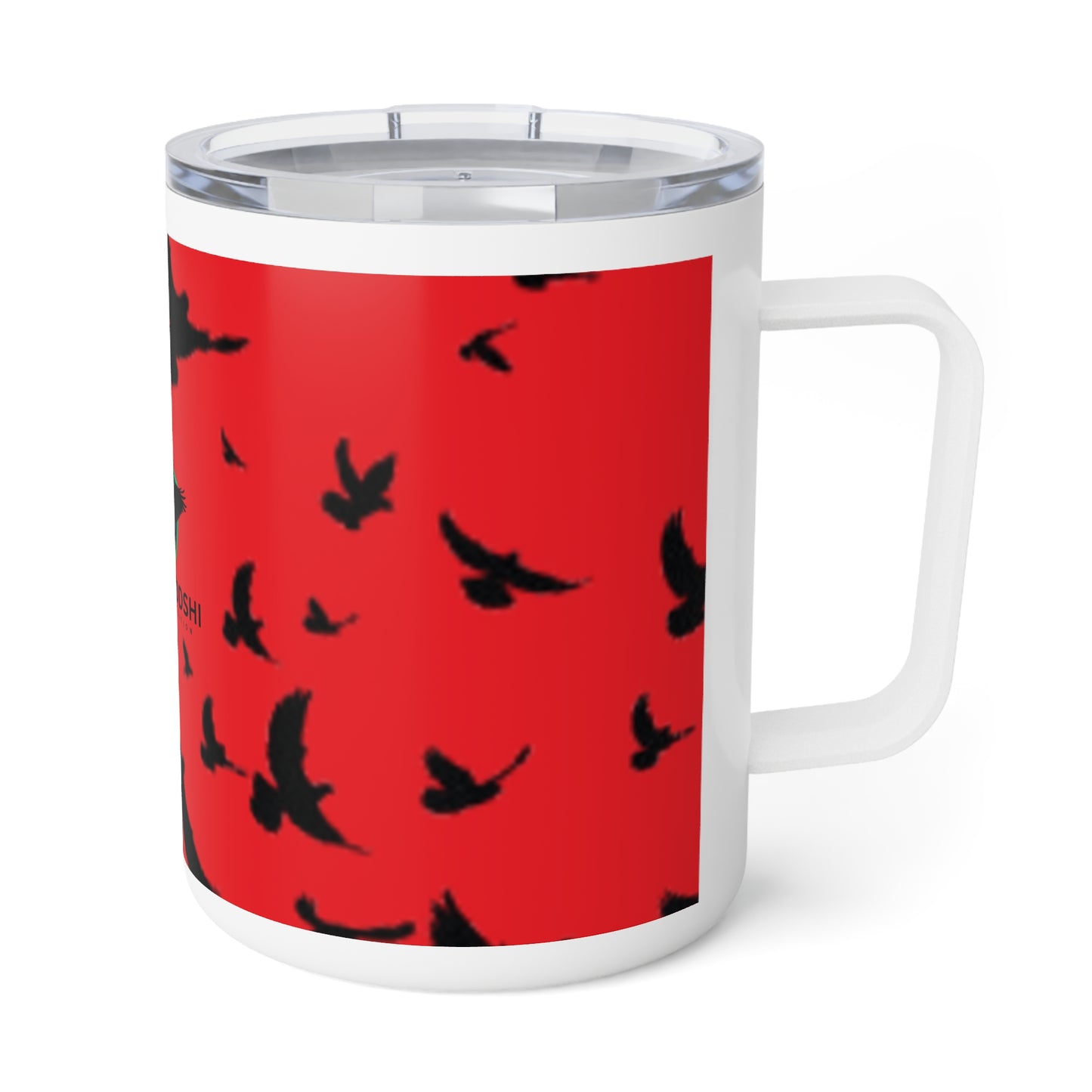Red Insulated Coffee Mug with Crow Design | 10oz Limited Edition