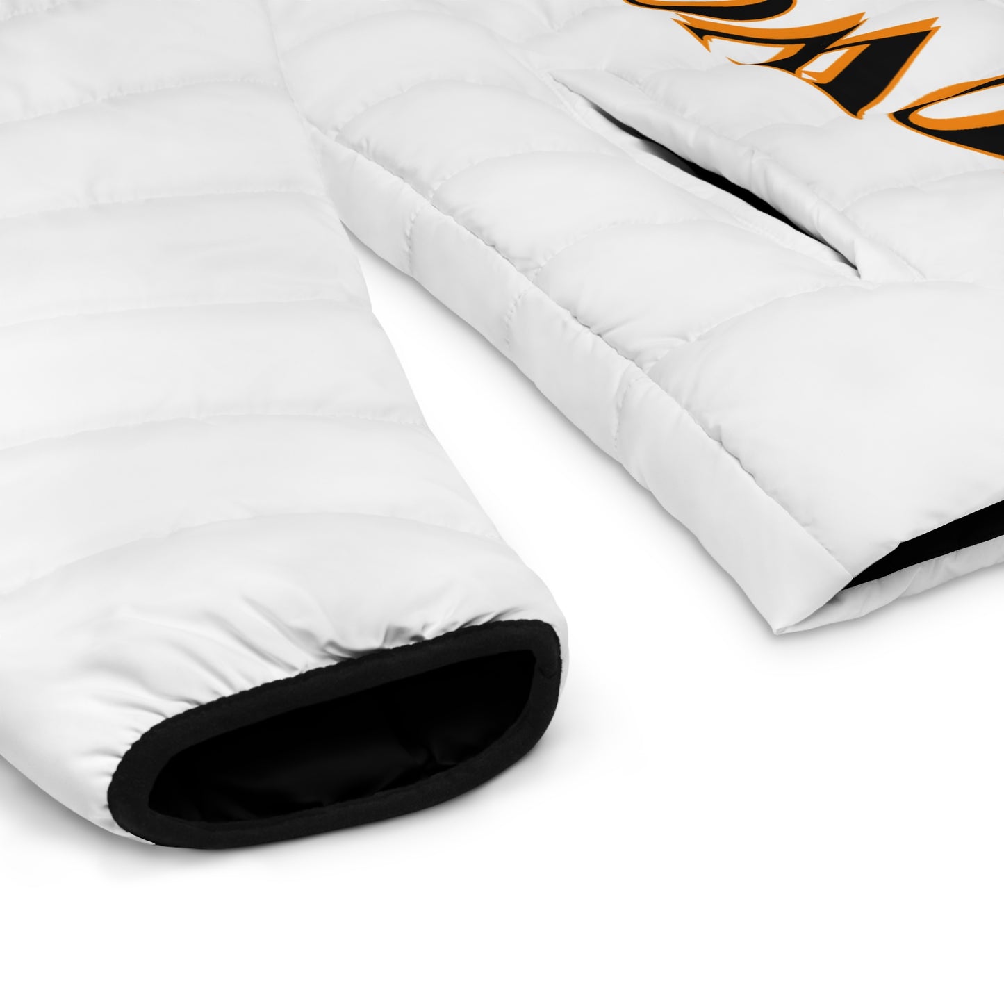 Men's CROWGODSHI 2nd GEN Puffer Jacket, WHITE W/ ORANGE LOGO