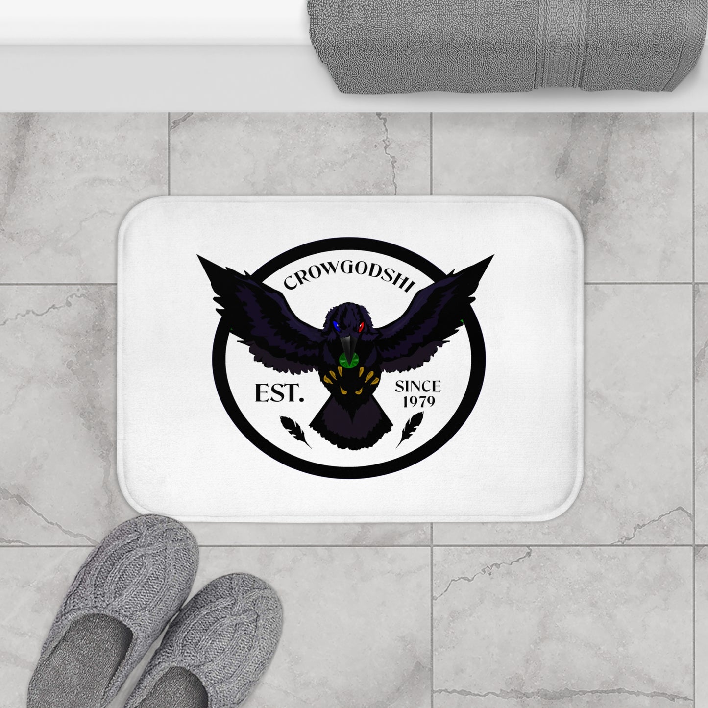 Crowgodshi First Generation Bath Mat, WHITE LOGO