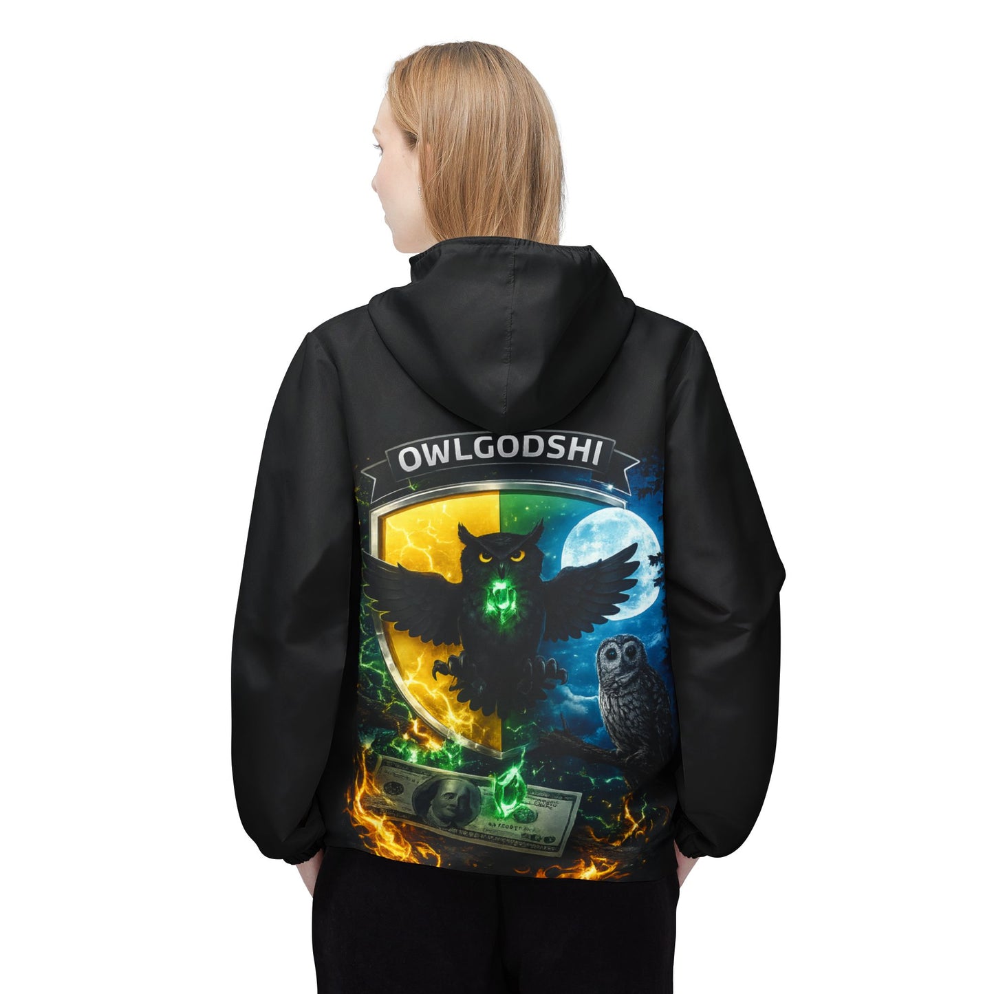 Owlgodshi Crest Windbreaker Jacket – Night Forest Magic AOP