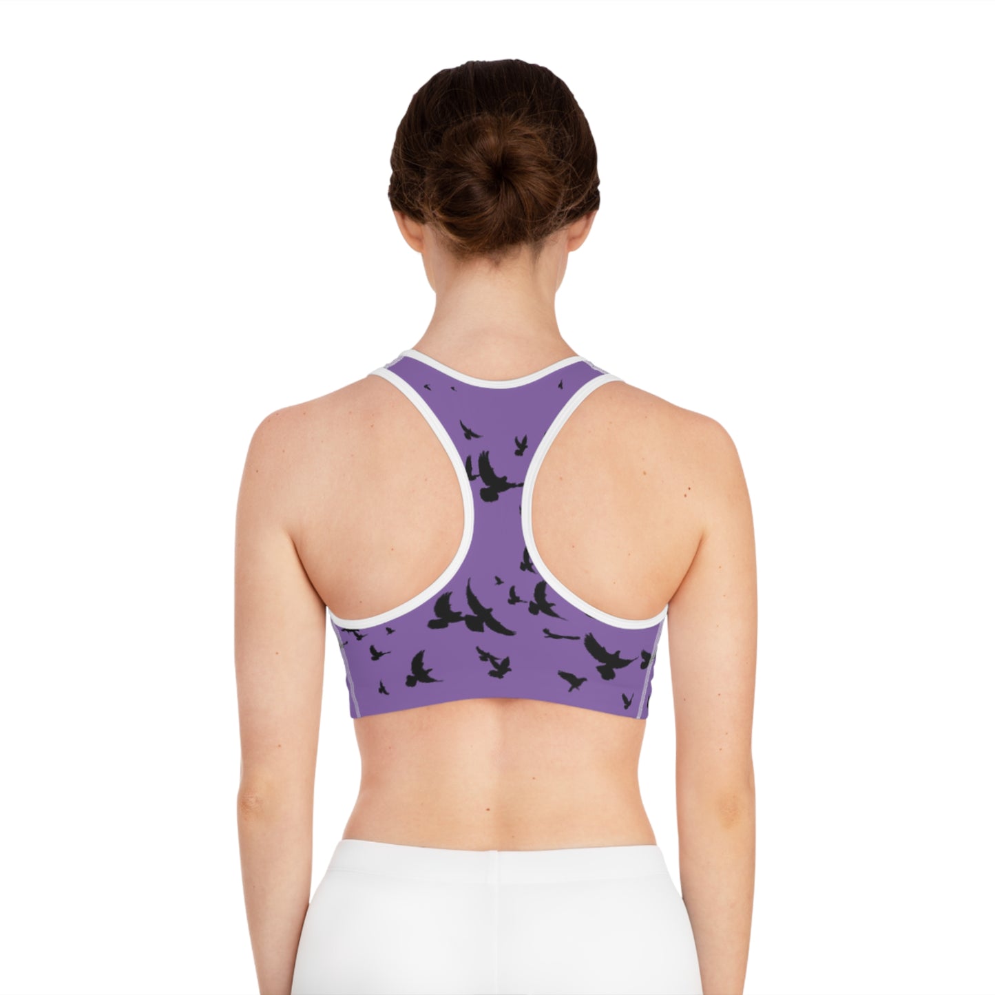 Purple Bird Print Sports Bra - Fitness & Activewear for Nature Lovers