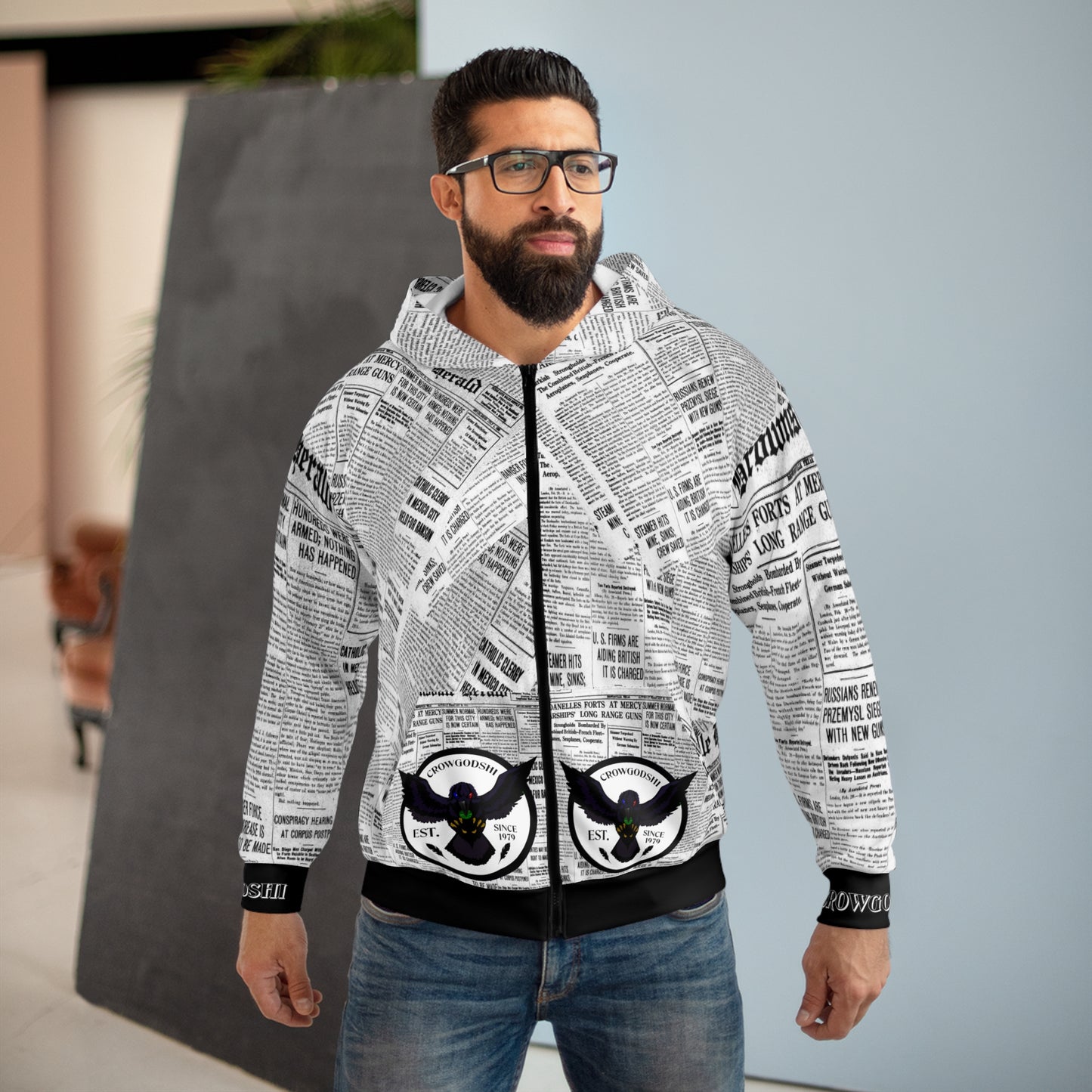 Crowgodshi Designer "The News" Zipped Hoodie