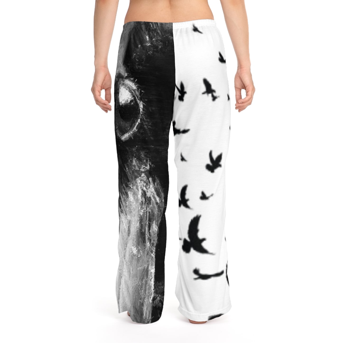 Elegant Black & White Bird Print Women's Pajama Pants - Relax in Style