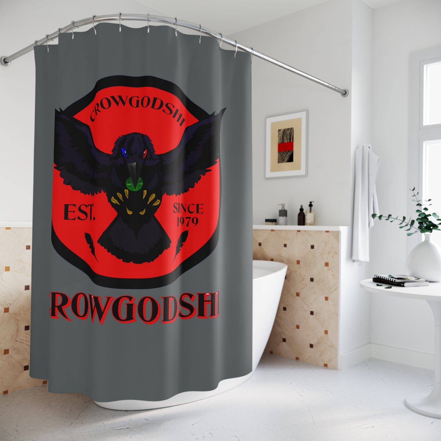 Crowgodshi First Generation Shower Curtain, RED LOGO