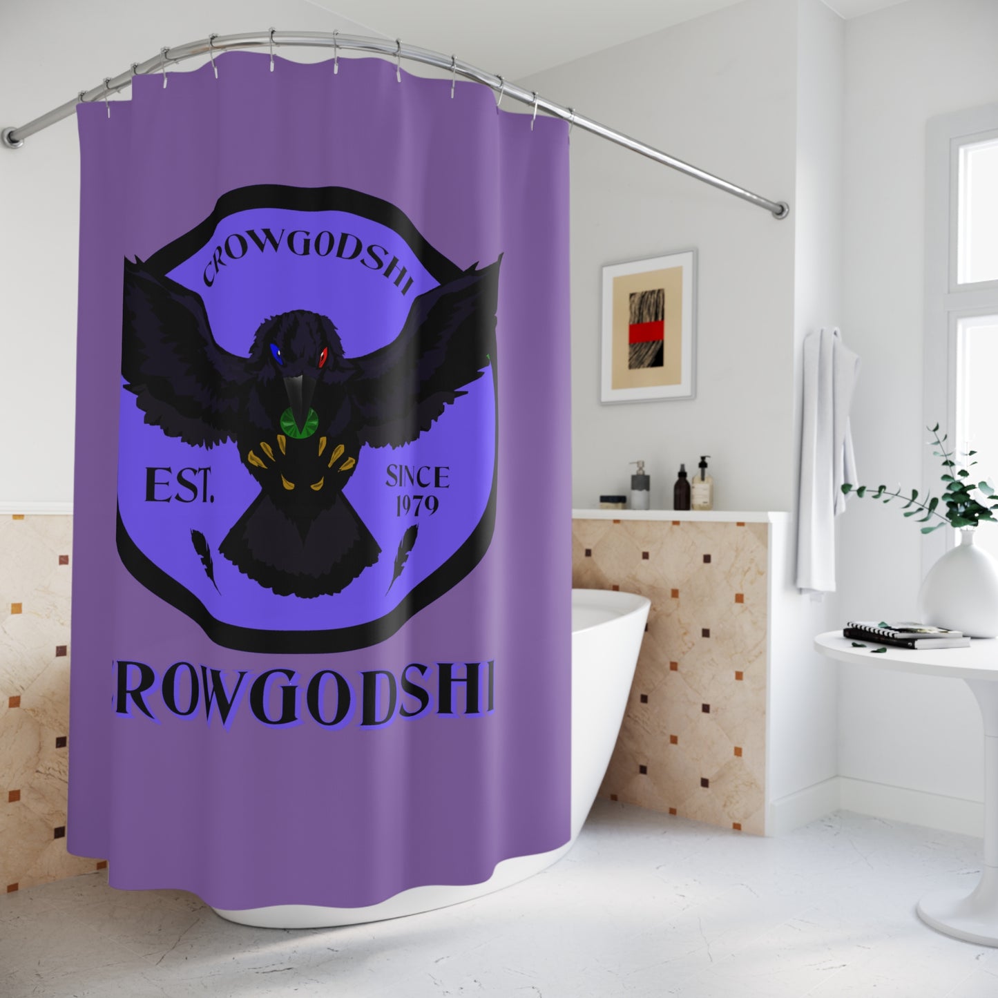 Crowgodshi First Generation Shower Curtain, PURPLE LOGO