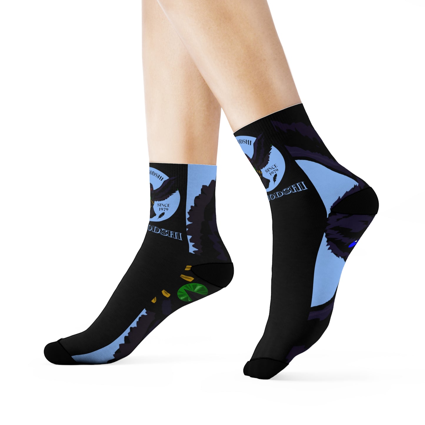Crowgodshi First Generation Limited Edition Black Socks, CAROLINA BLUE LOGO