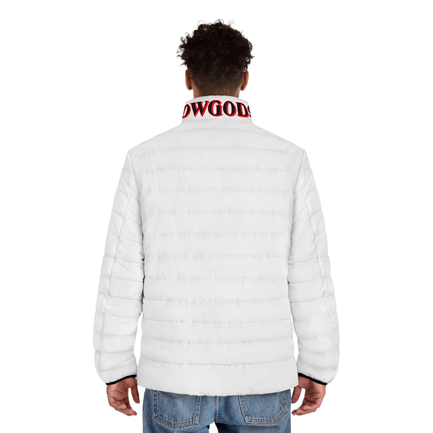 Men's CROWGODSHI 2nd GEN Puffer Jacket, WHITE W/ RED LOGO