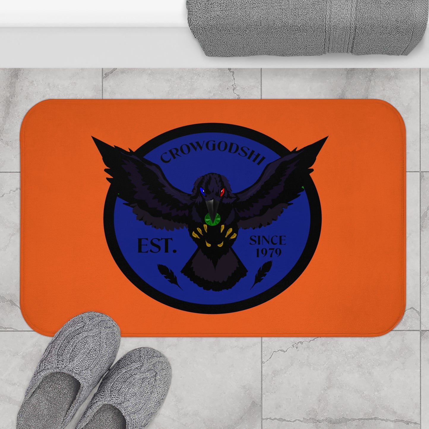 Crowgodshi First Generation Bath Mat, BLUE LOGO