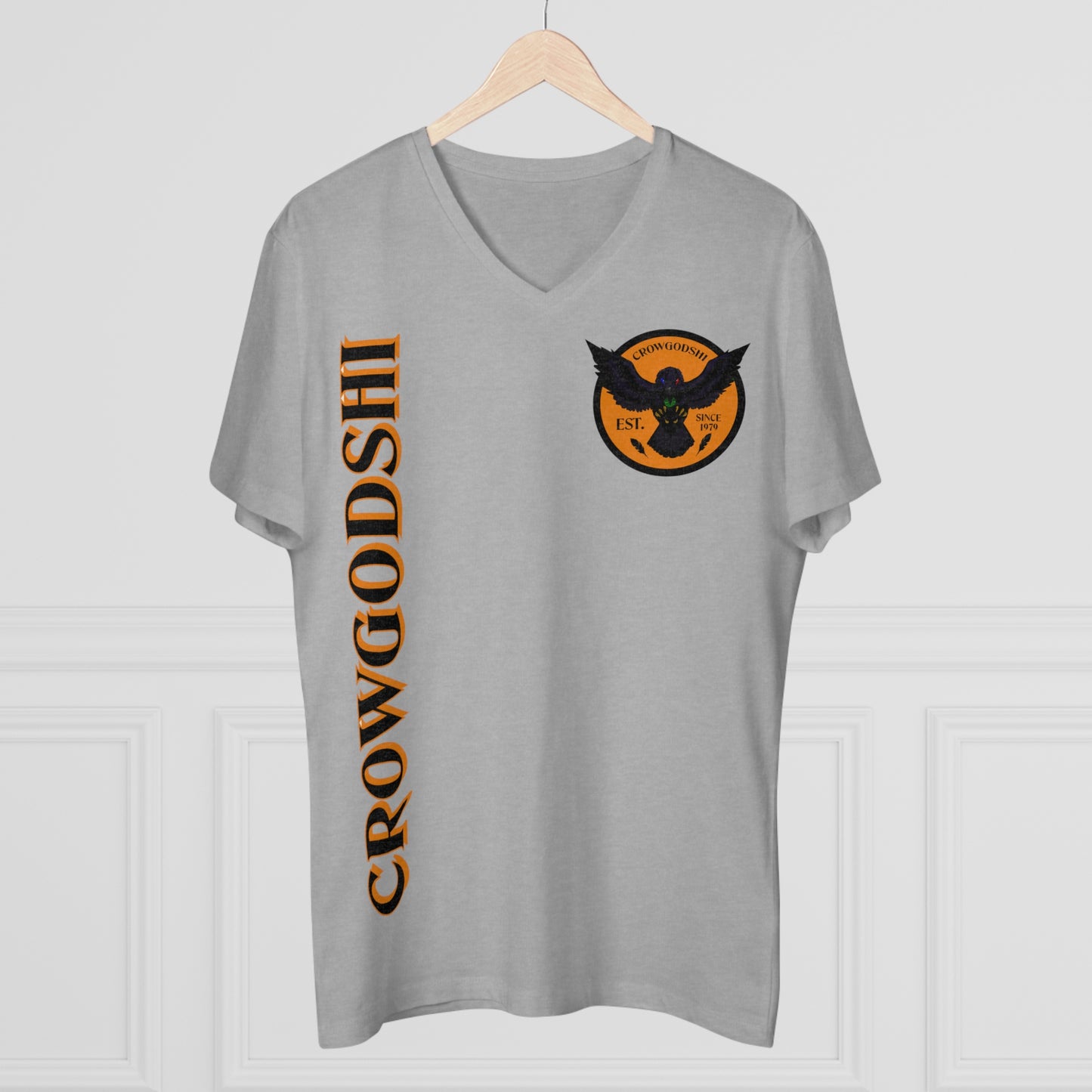 Crowgodshi Designer First Generation Men’s Presenter V-neck, ORANGE LOGO
