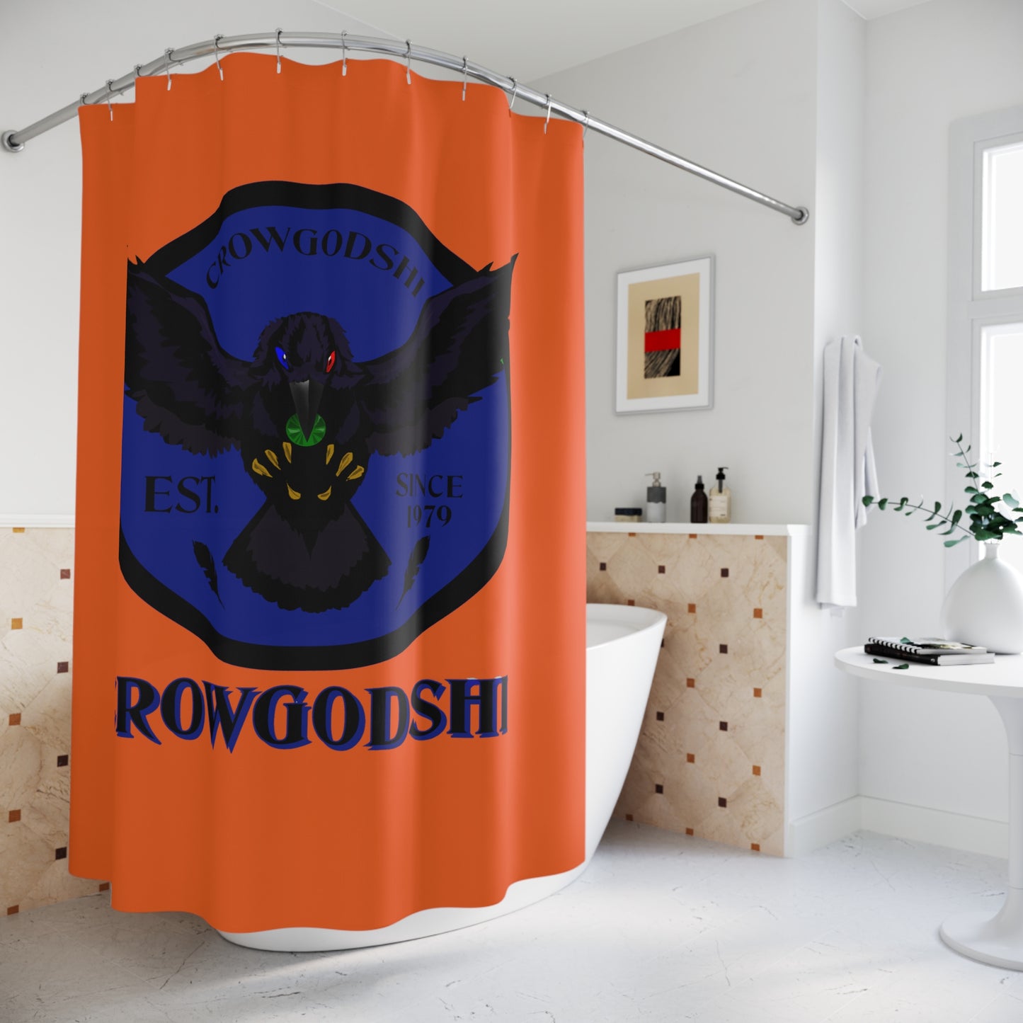 Crowgodshi First Generation Shower Curtain, BLUE LOGO