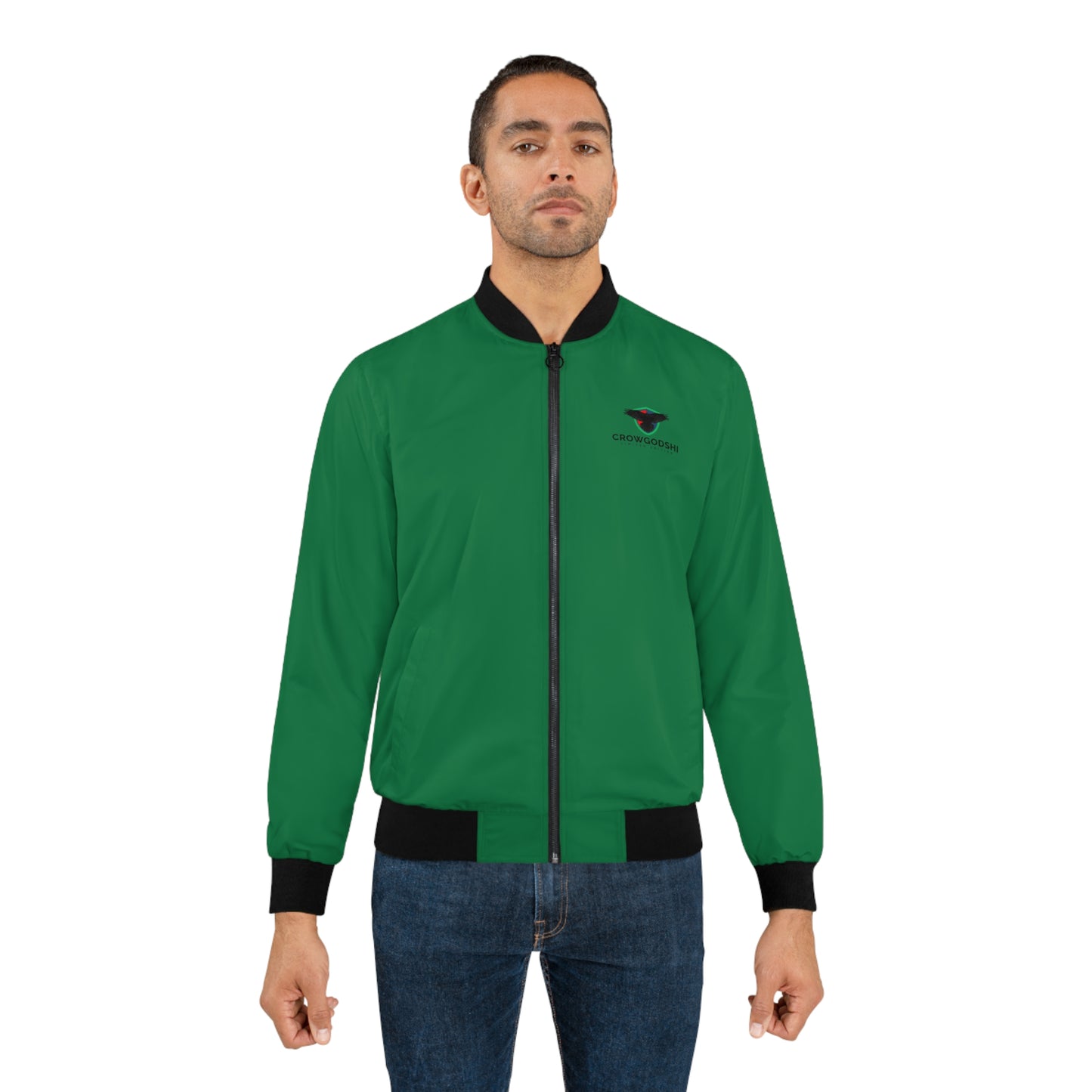 Men's Limited Edition Bomber Jacket - Stylish Green Design with Crow Emblem