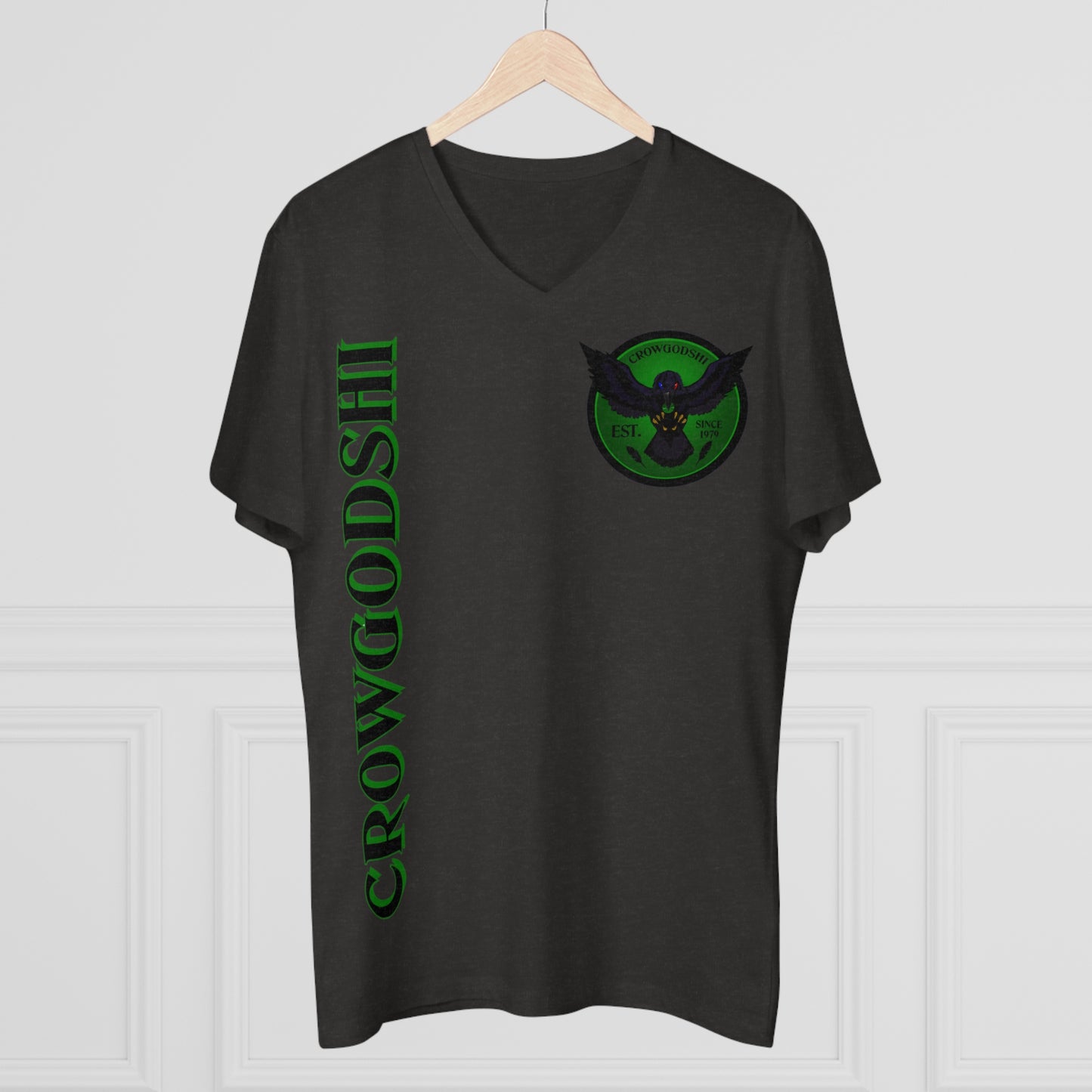 Crowgodshi Designer First Generation Men’s Presenter V-neck, GREEN LOGO