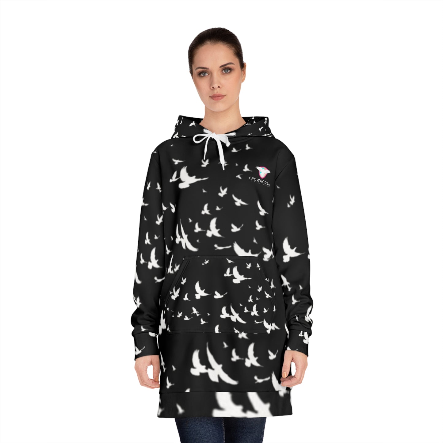 Women's Crowgodshi Limited Edition White Crows Hoodie Dress (BLACK)