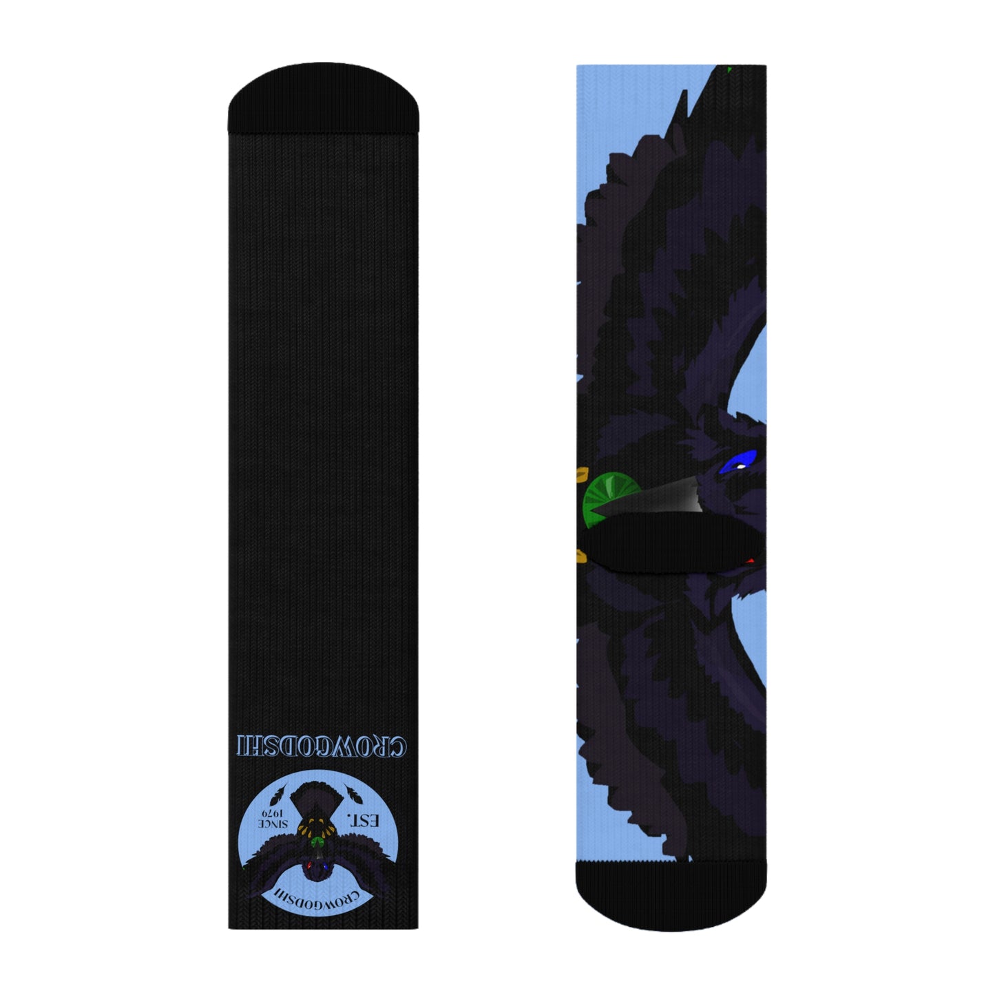 Crowgodshi First Generation Limited Edition Black Socks, CAROLINA BLUE LOGO