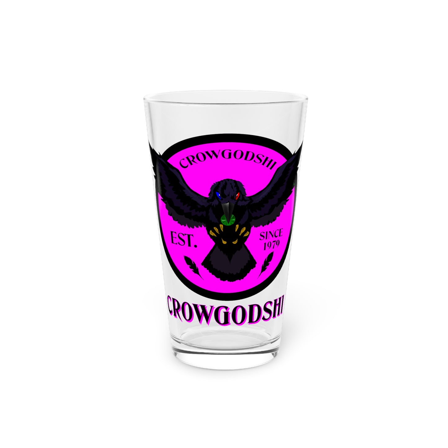 Pink Logo Crowgodshi Pint Glass, 16oz
