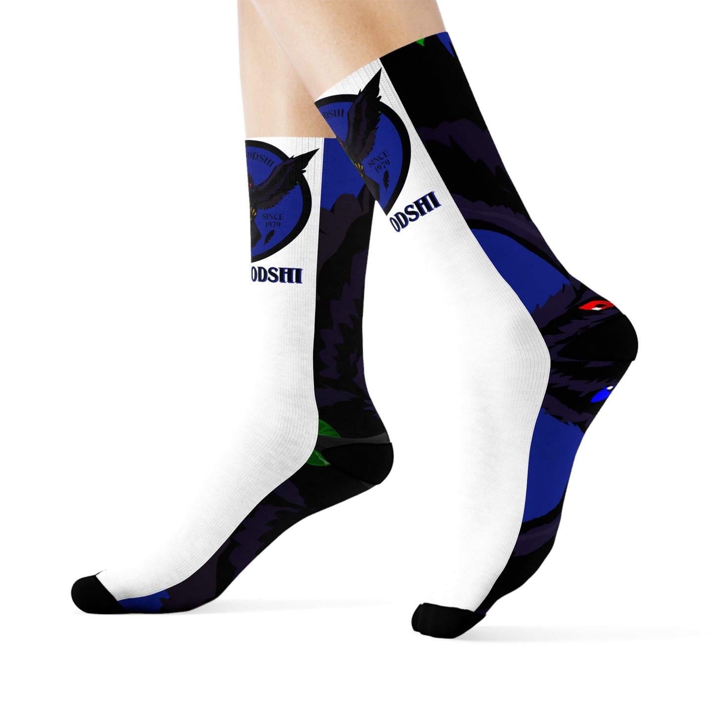 Crowgodshi First Generation Limited Edition White Socks, DUKE BLUE LOGO