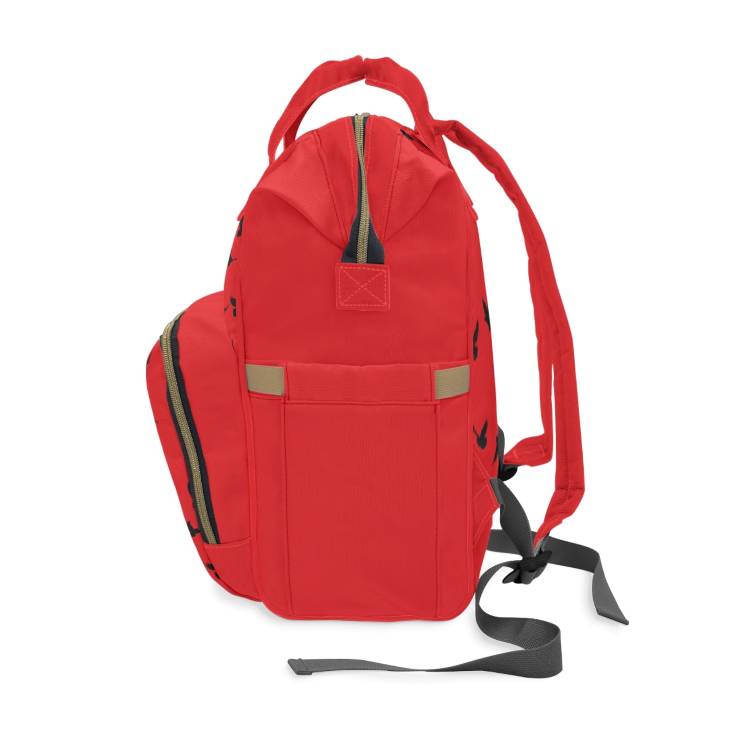 Stylish Red Bird Print Diaper Backpack – Perfect for Moms on the Go!