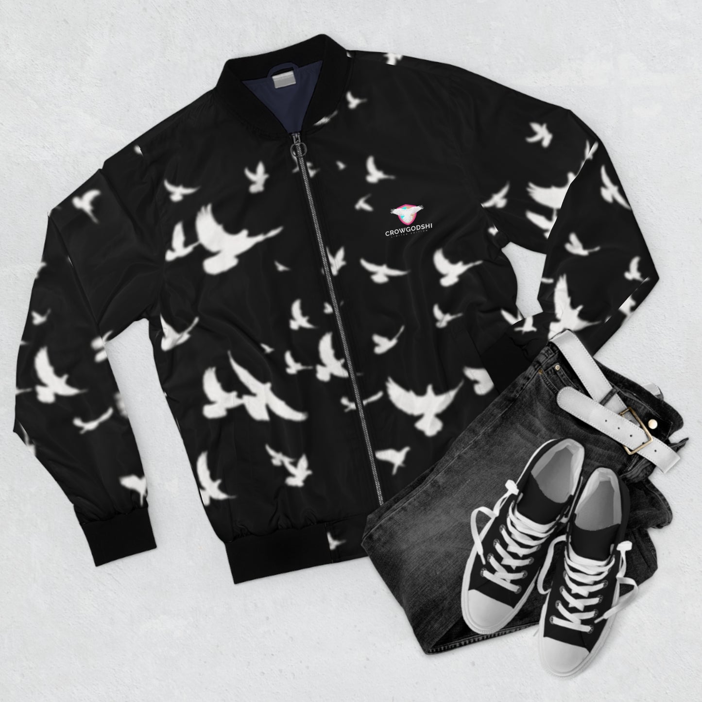 Limited Edition Men's Bomber Jacket with Soaring Birds Design