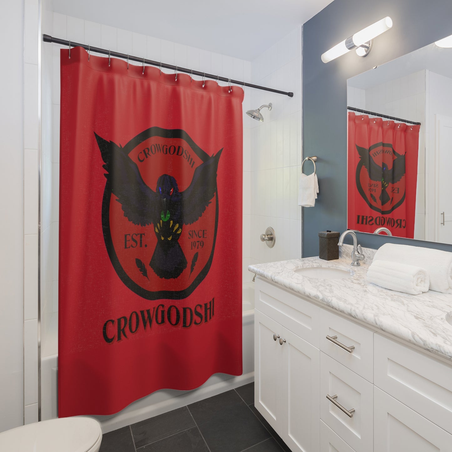 Crowgodshi First Generation Shower Curtain, BURGUNDY LOGO
