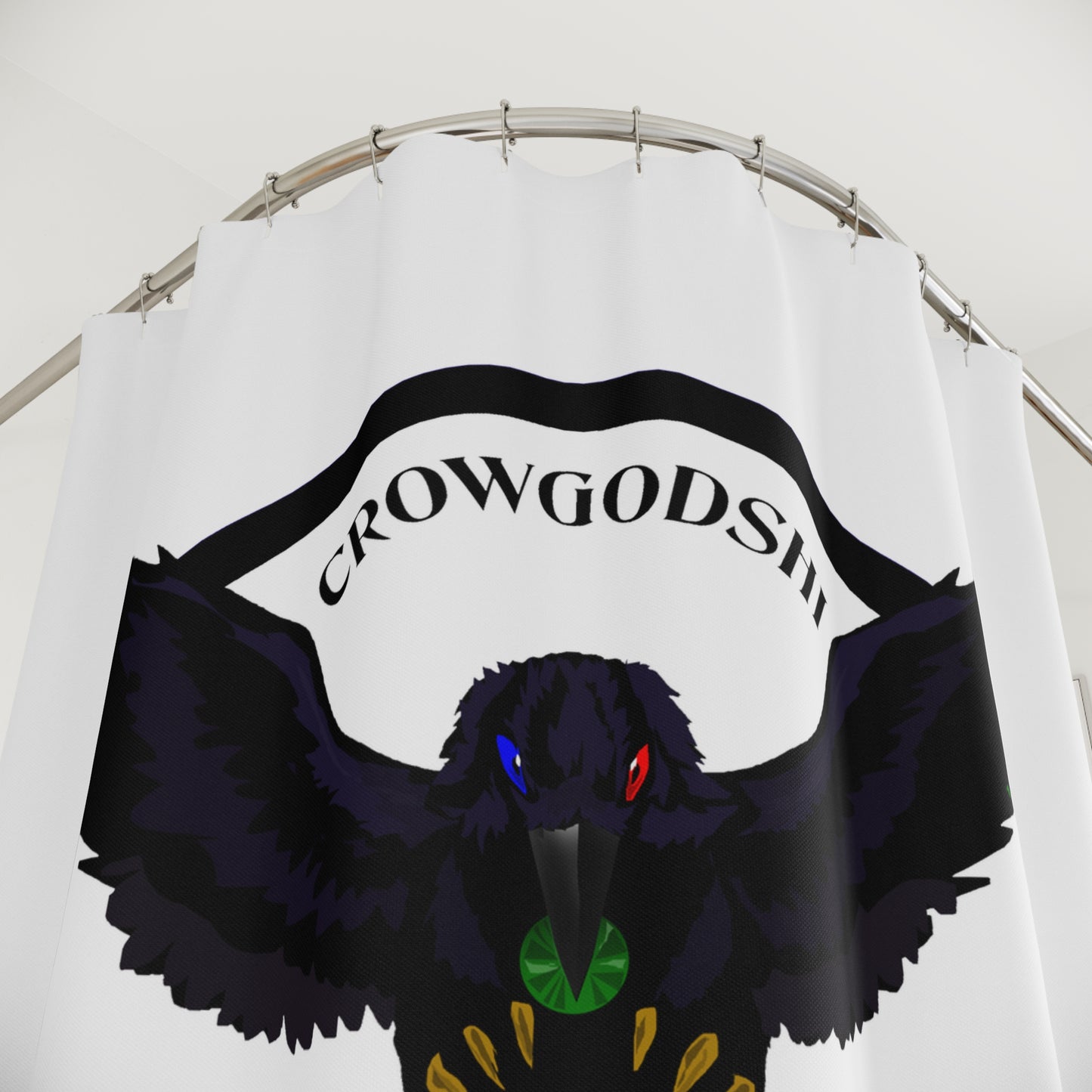 Crowgodshi First Generation Shower Curtain, WHITE LOGO