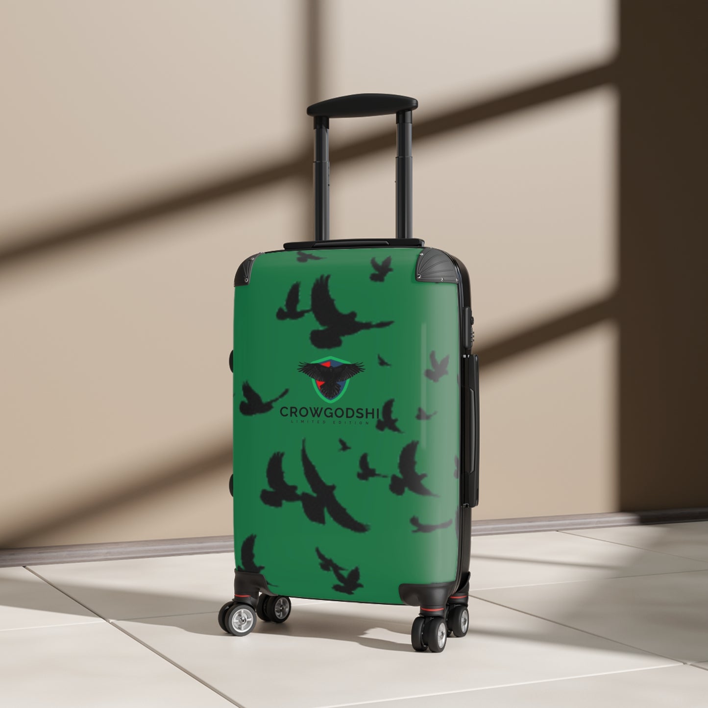 Stylish Green Crow Pattern Hard Shell Suitcase