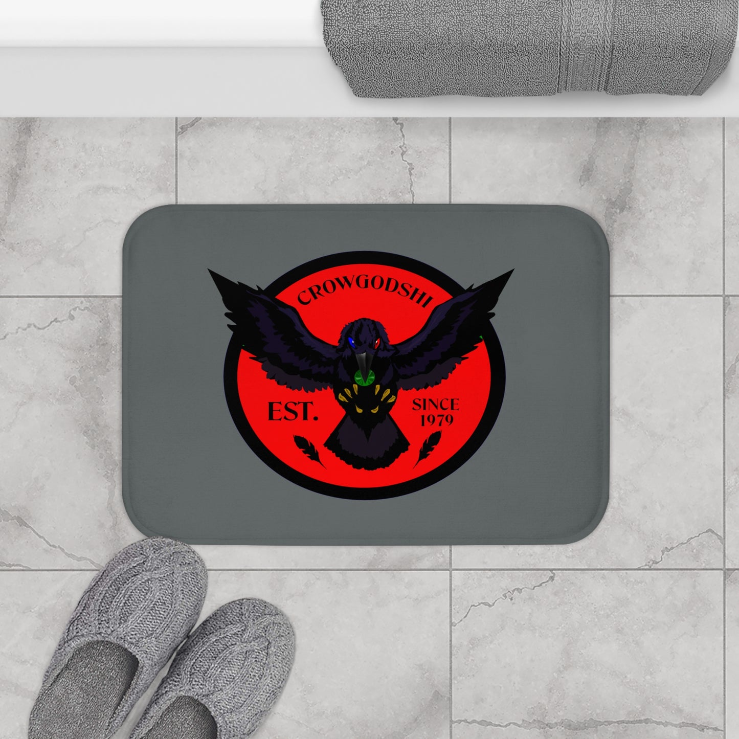 Crowgodshi First Generation Bath Mat, RED LOGO