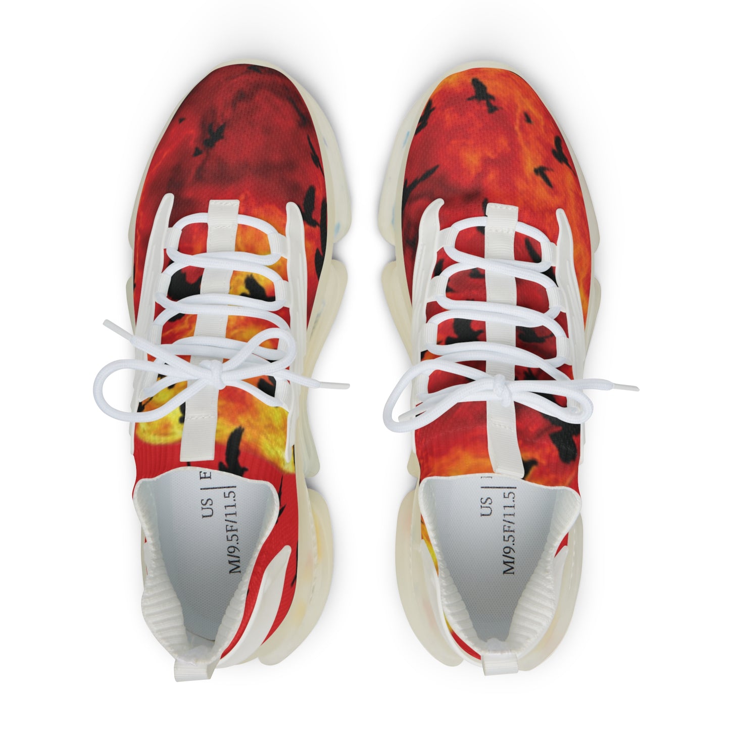 Crowgodshi Fire Storm Mesh Sneakers with Artistic Bird Print