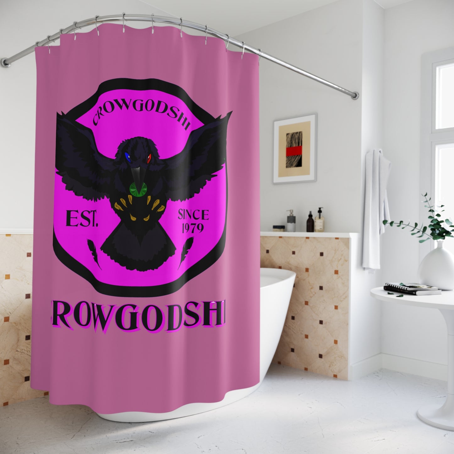 Crowgodshi First Generation Shower Curtain, PINK LOGO