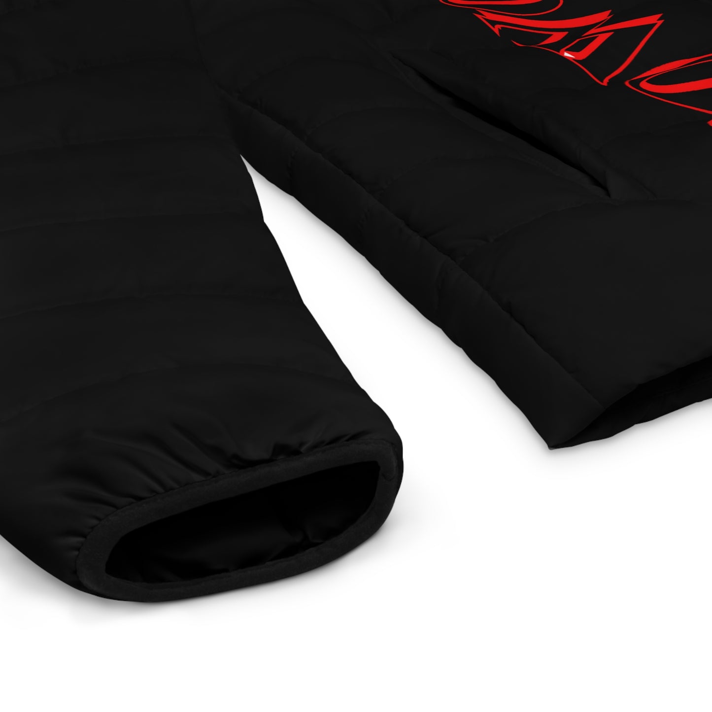 CROWGODSHI 2nd GEN Puffer Jacket, BLACK W/ RED LOGO