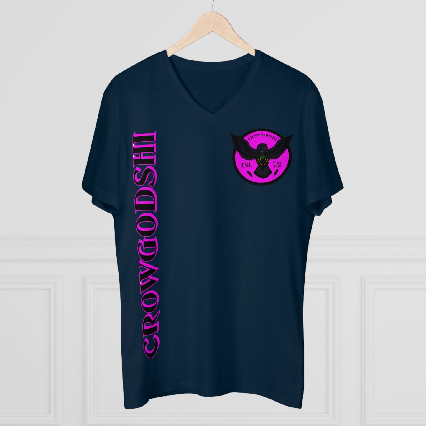 Crowgodshi Designer First Generation Men’s Presenter V-neck, PINK LOGO