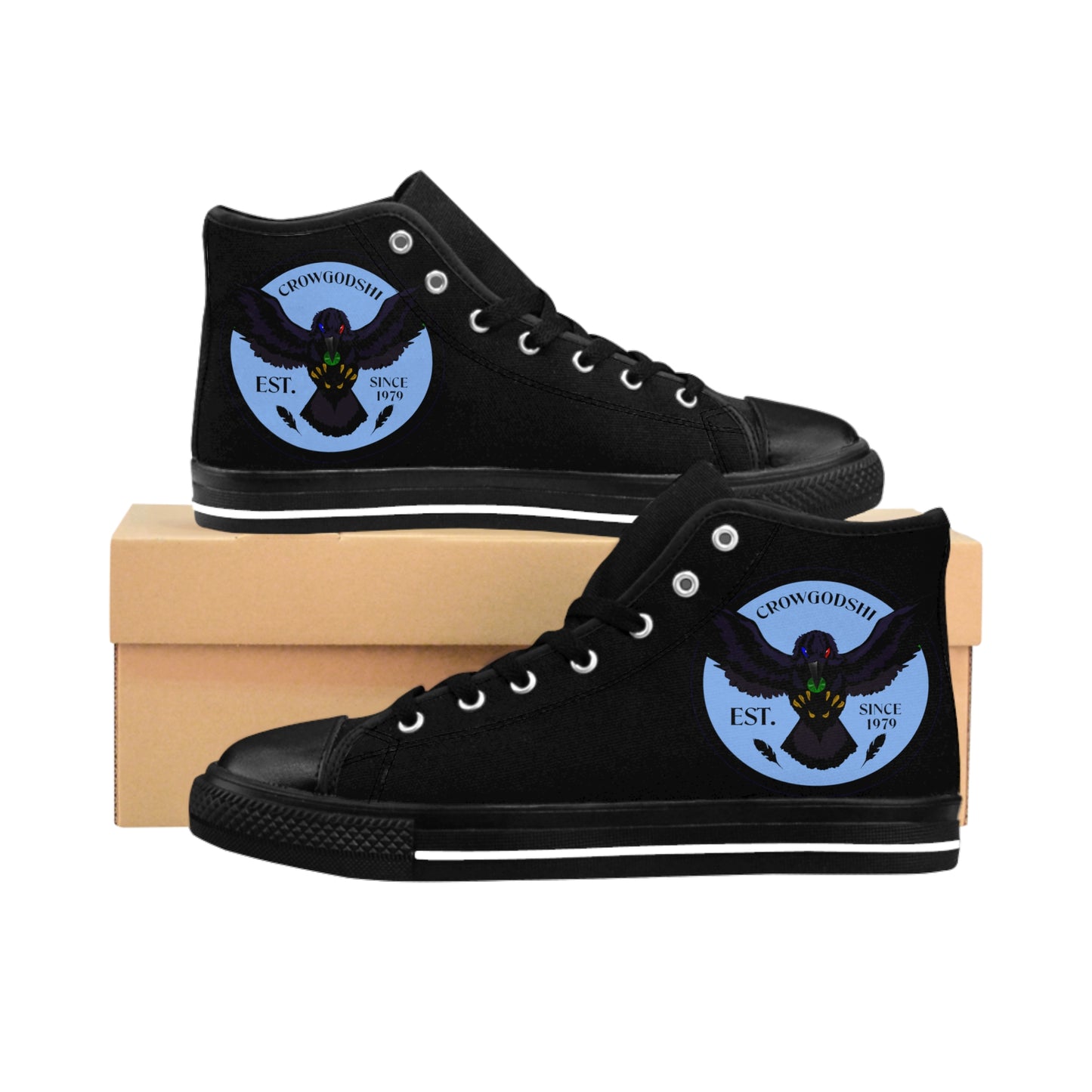 Crowgodshi 2nd Gen. High-Tops, Black on Black w/ CAROLINA BLUE LOGO