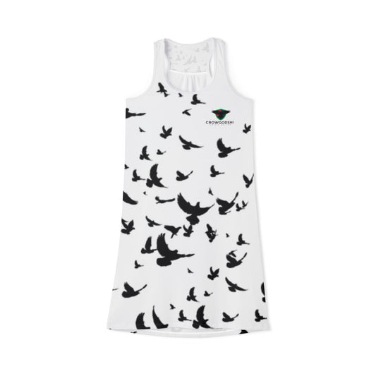 Boho Chic Women's Racerback Dress with Bird Print - Perfect for Summer Outings