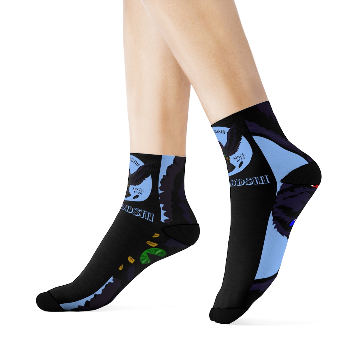 Crowgodshi First Generation Limited Edition Black Socks, CAROLINA BLUE LOGO