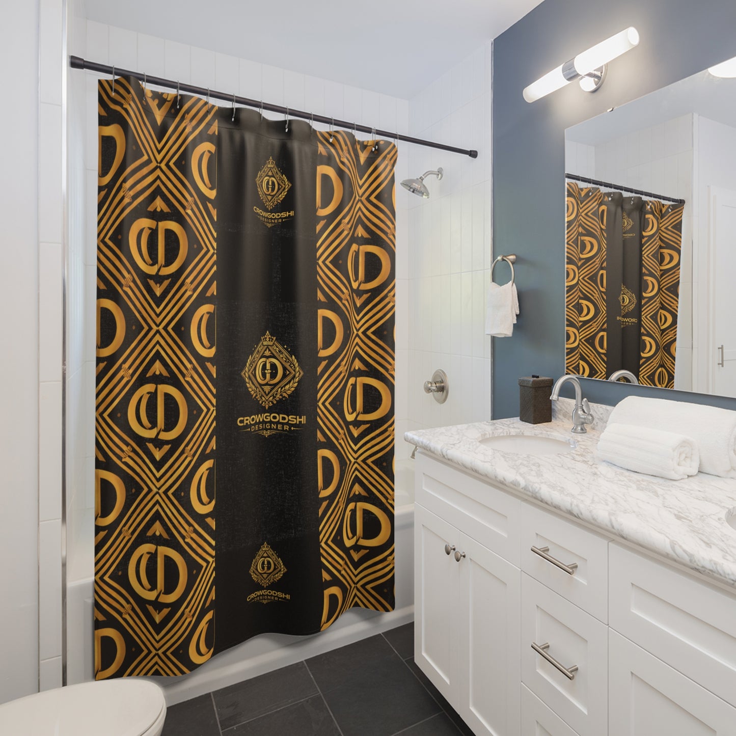Crowgodshi Designer Shower Curtain – Elegant Geometric Bathroom Decor