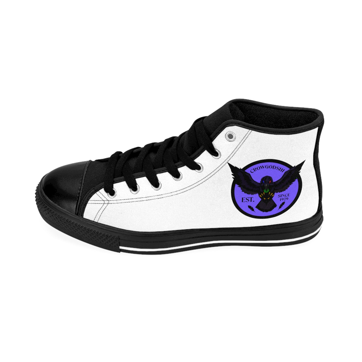 Crowgodshi 2nd Gen. High-Tops, White on White w/ PURPLE LOGO
