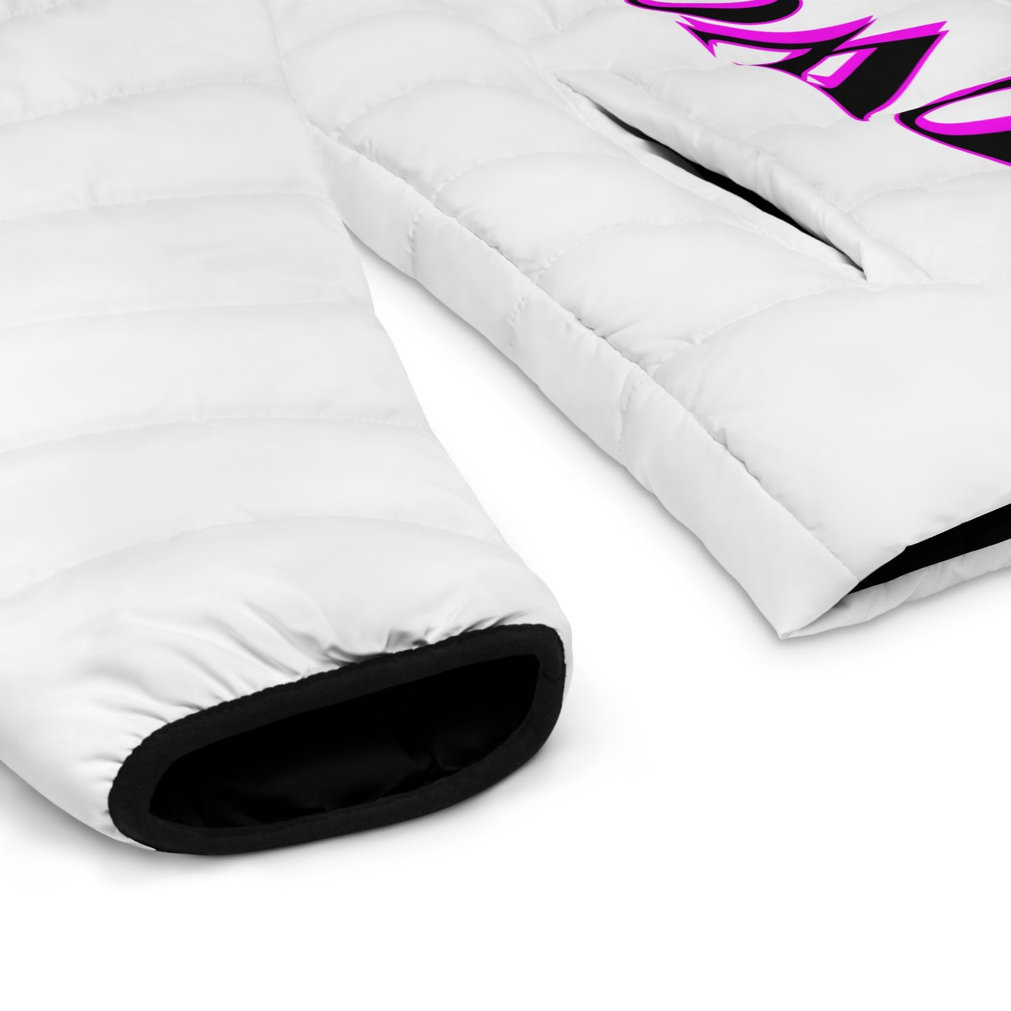 Men's CROWGODSHI 2nd GEN Puffer Jacket, WHITE W/ PINK LOGO