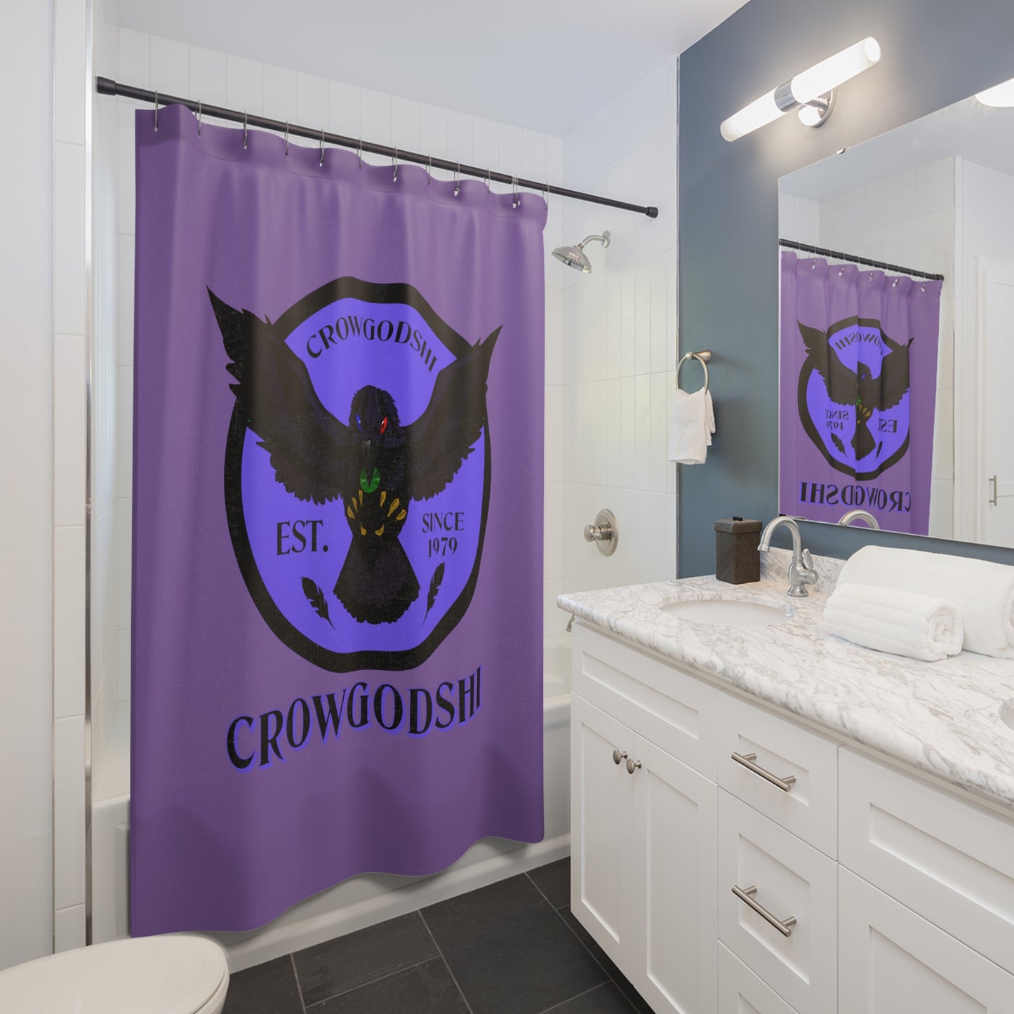 Crowgodshi First Generation Shower Curtain, PURPLE LOGO