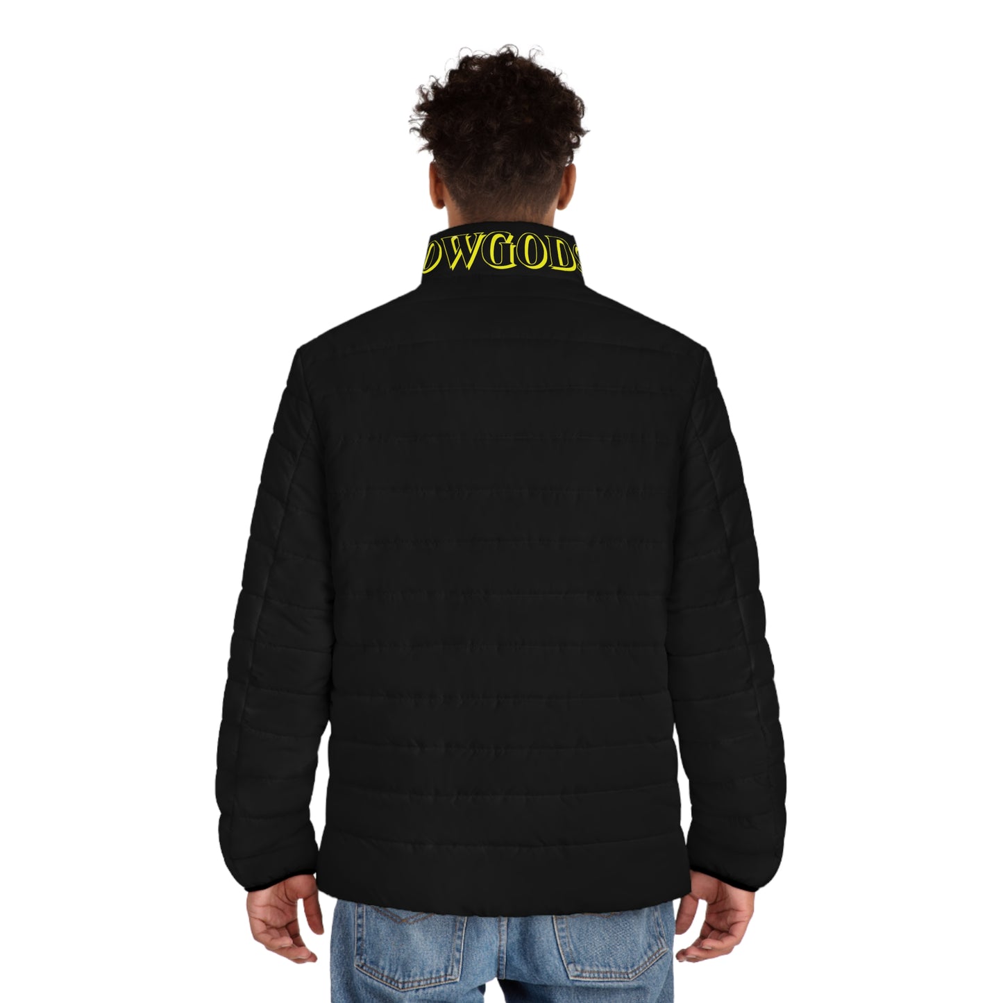 Men's CROWGODSHI 2nd GEN Puffer Jacket, BLACK W/ YELLOW LOGO