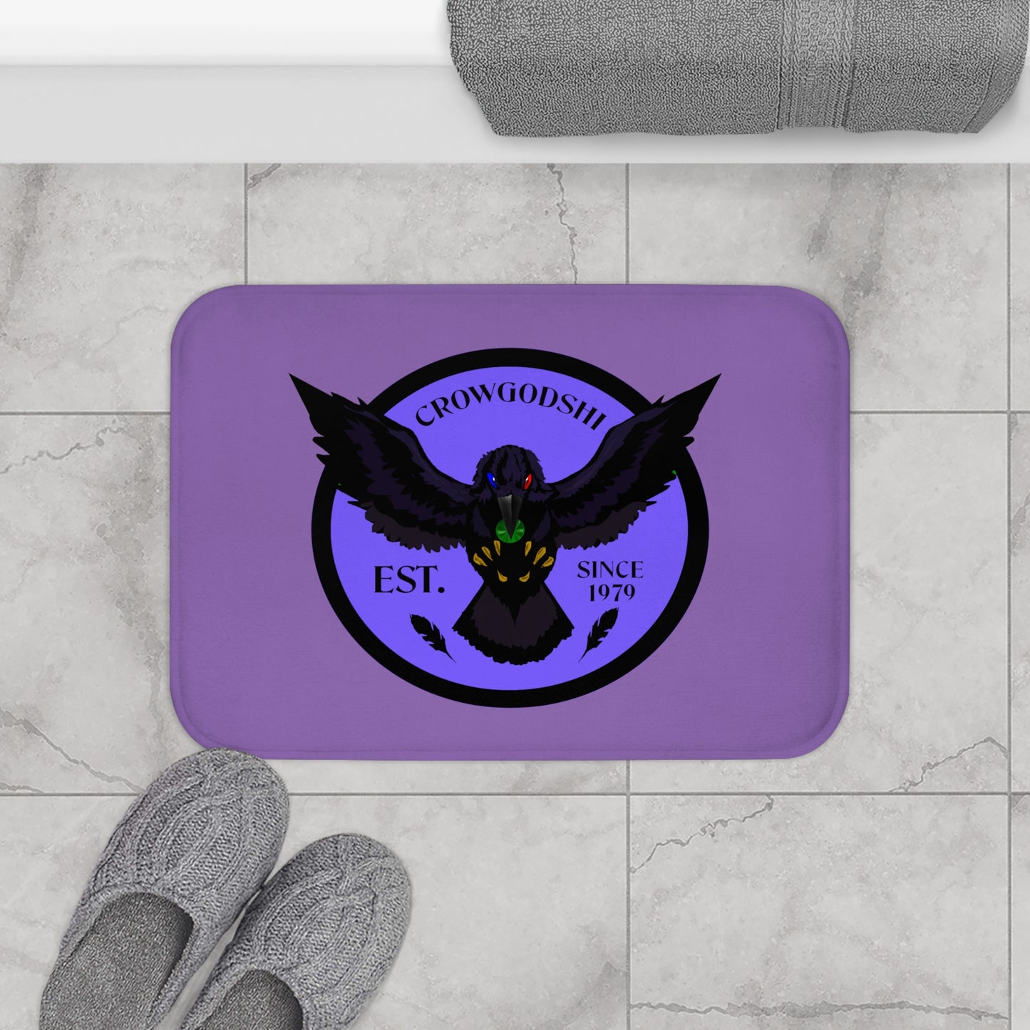 Crowgodshi First Generation Bath Mat, PURPLE LOGO