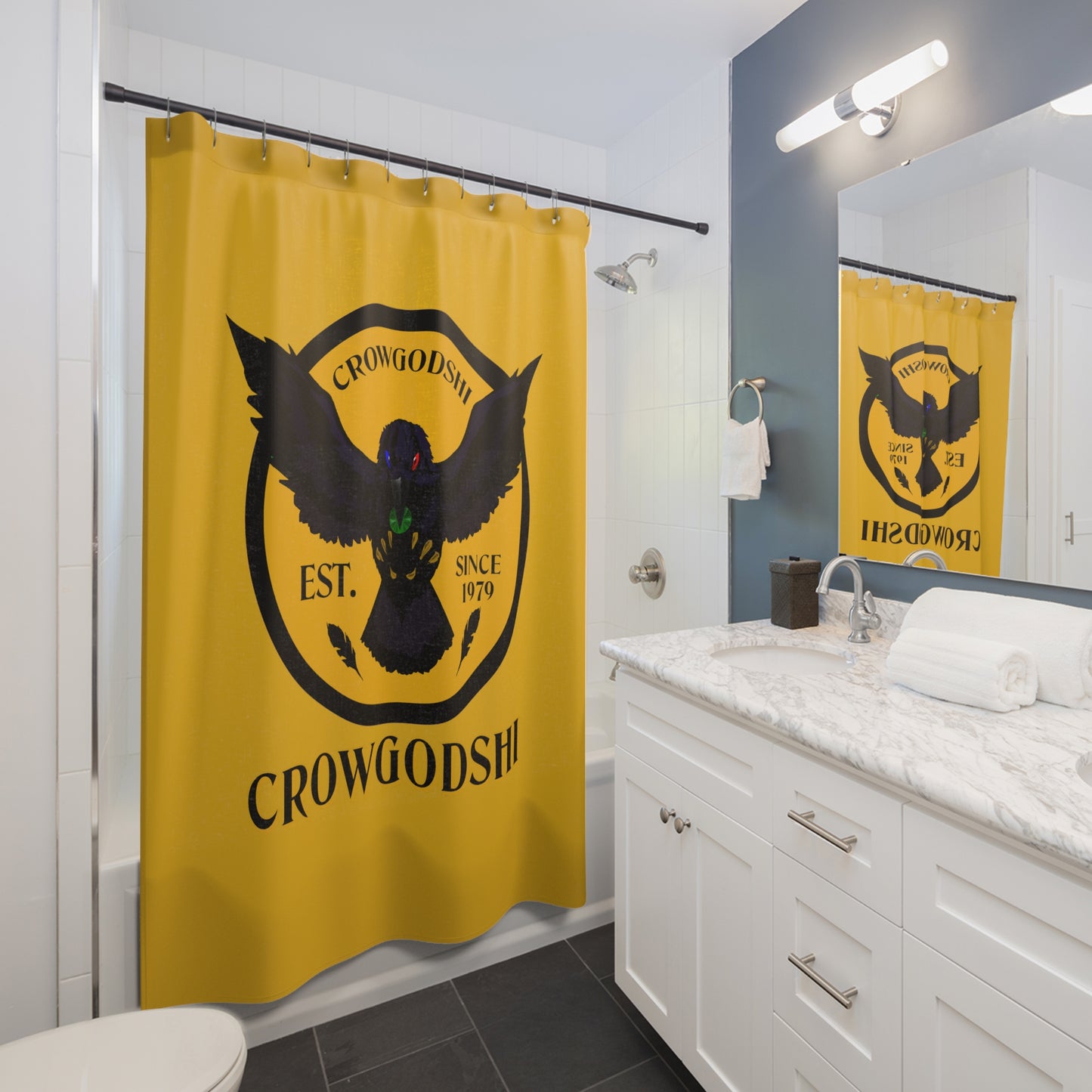 Crowgodshi First Generation Shower Curtain, GOLD LOGO
