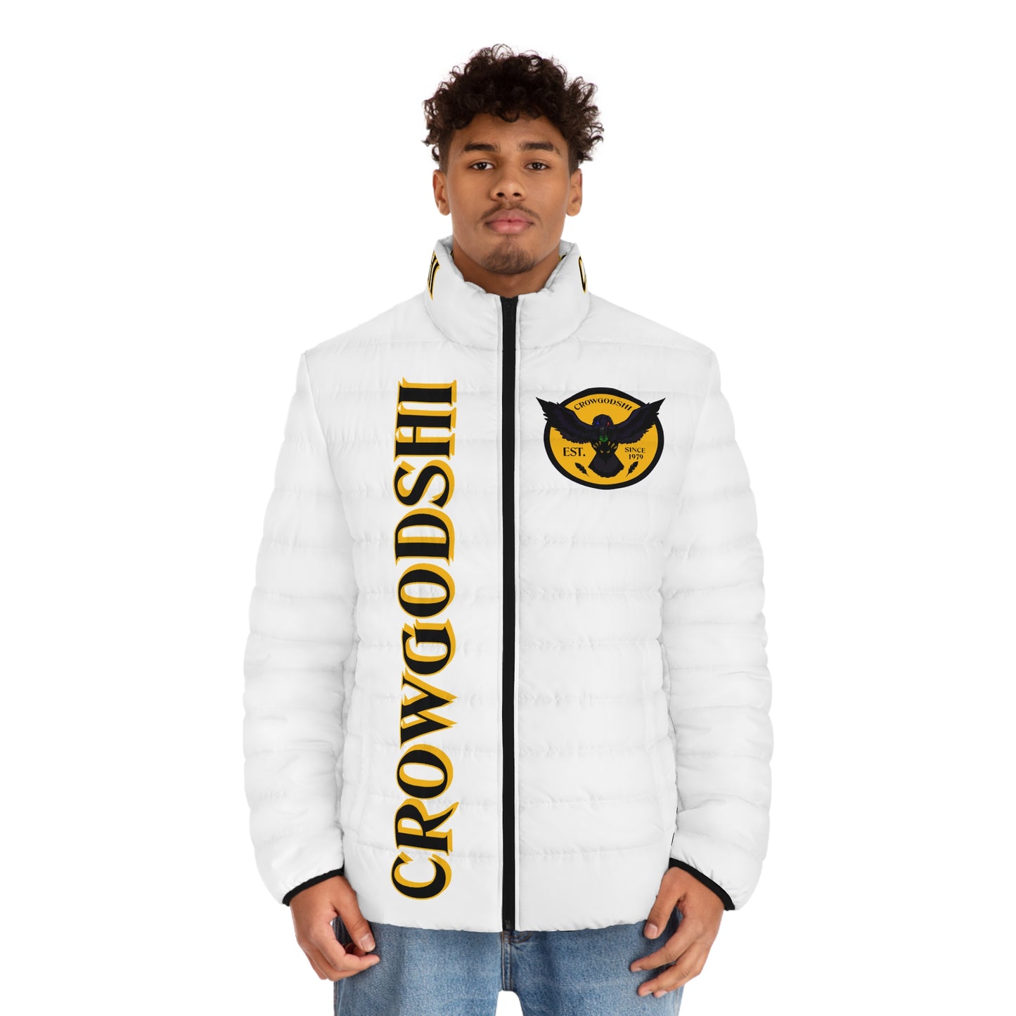 Men's CROWGODSHI 2nd GEN Puffer Jacket, WHITE W/ GOLD LOGO