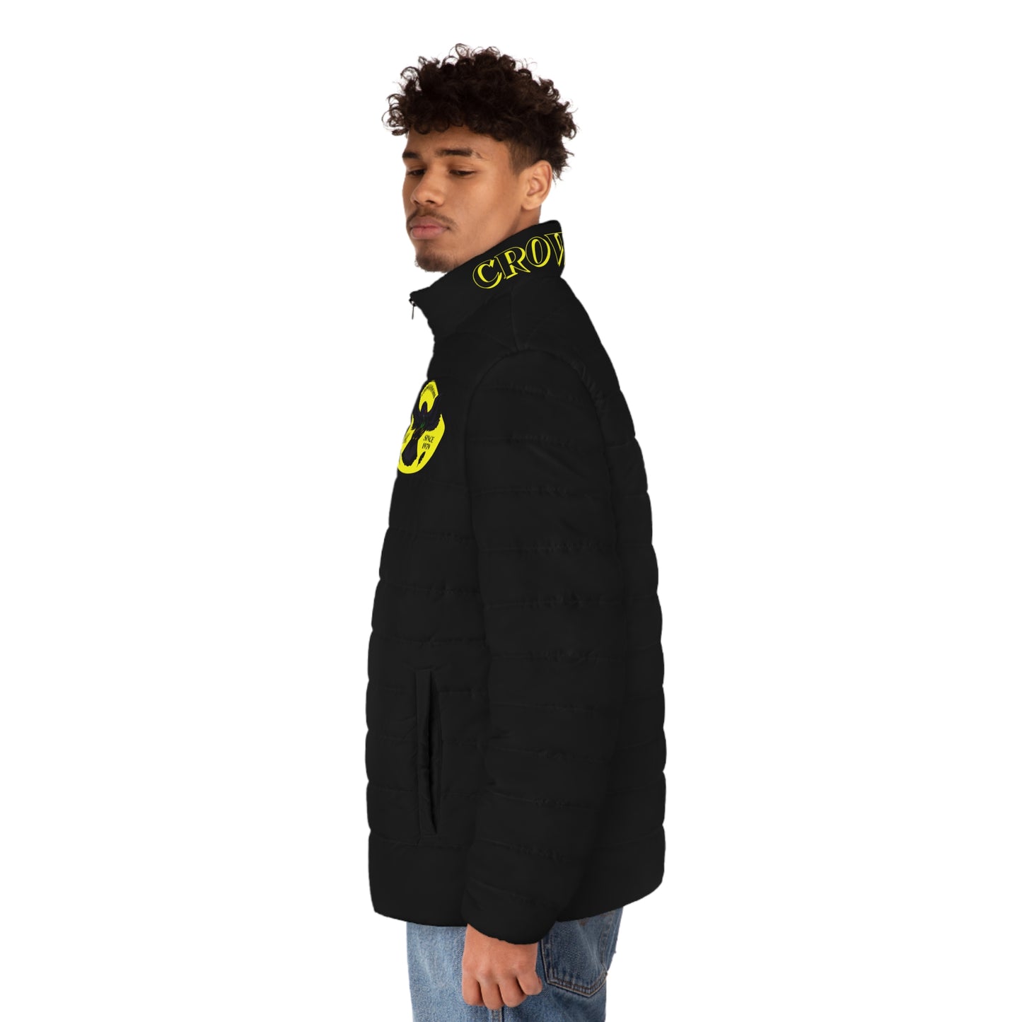 Men's CROWGODSHI 2nd GEN Puffer Jacket, BLACK W/ YELLOW LOGO