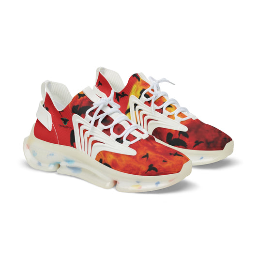 Crowgodshi Fire Storm Mesh Sneakers with Artistic Bird Print